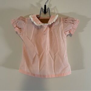 Vintage 70s Kids Babydoll Top Ruffle Lace Floral Size 12 Months Pink